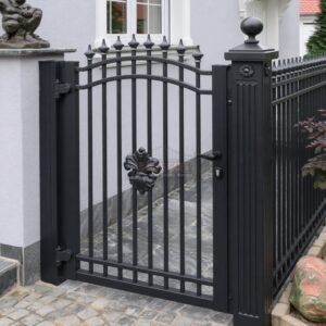 Aluminium Side Gate – Ornate Scroll, Contemporary new-build side passage
