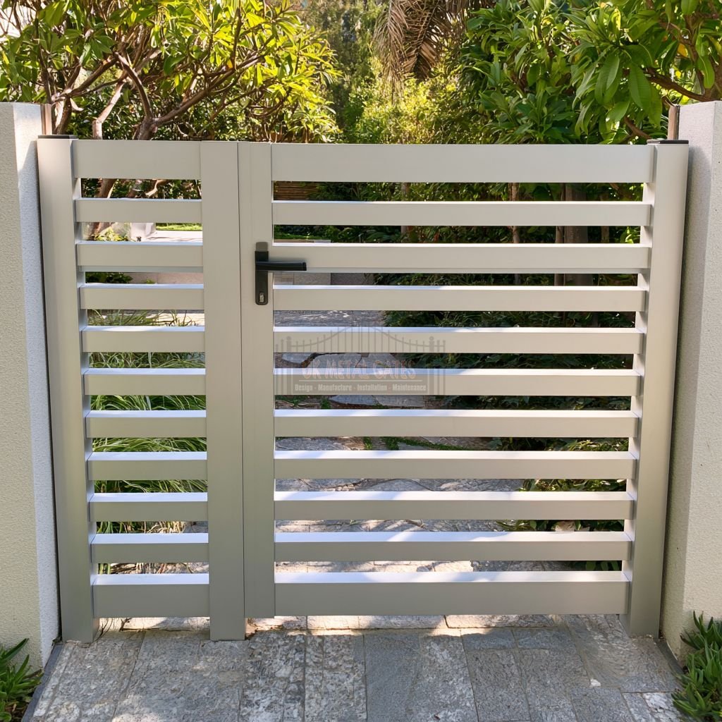 Aluminium Side Gate – Solid Horizontal Bar, Care home garden side entrance