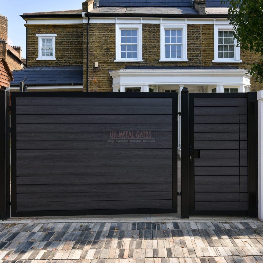 Black Horizontal Slat 3/4 Split Composite Driveway Gates