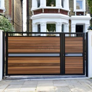 Oak Glazed Strip 3/4 Split Composite Driveway Gates