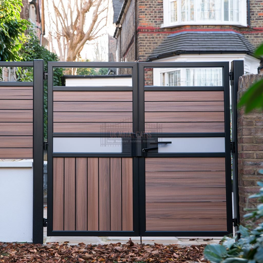 Oak Mixed Slat 3/4 Split Composite Driveway Gates