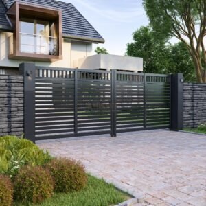 Slatted Bi-Fold Gate (6-Leaf) – Architect-Designed Home