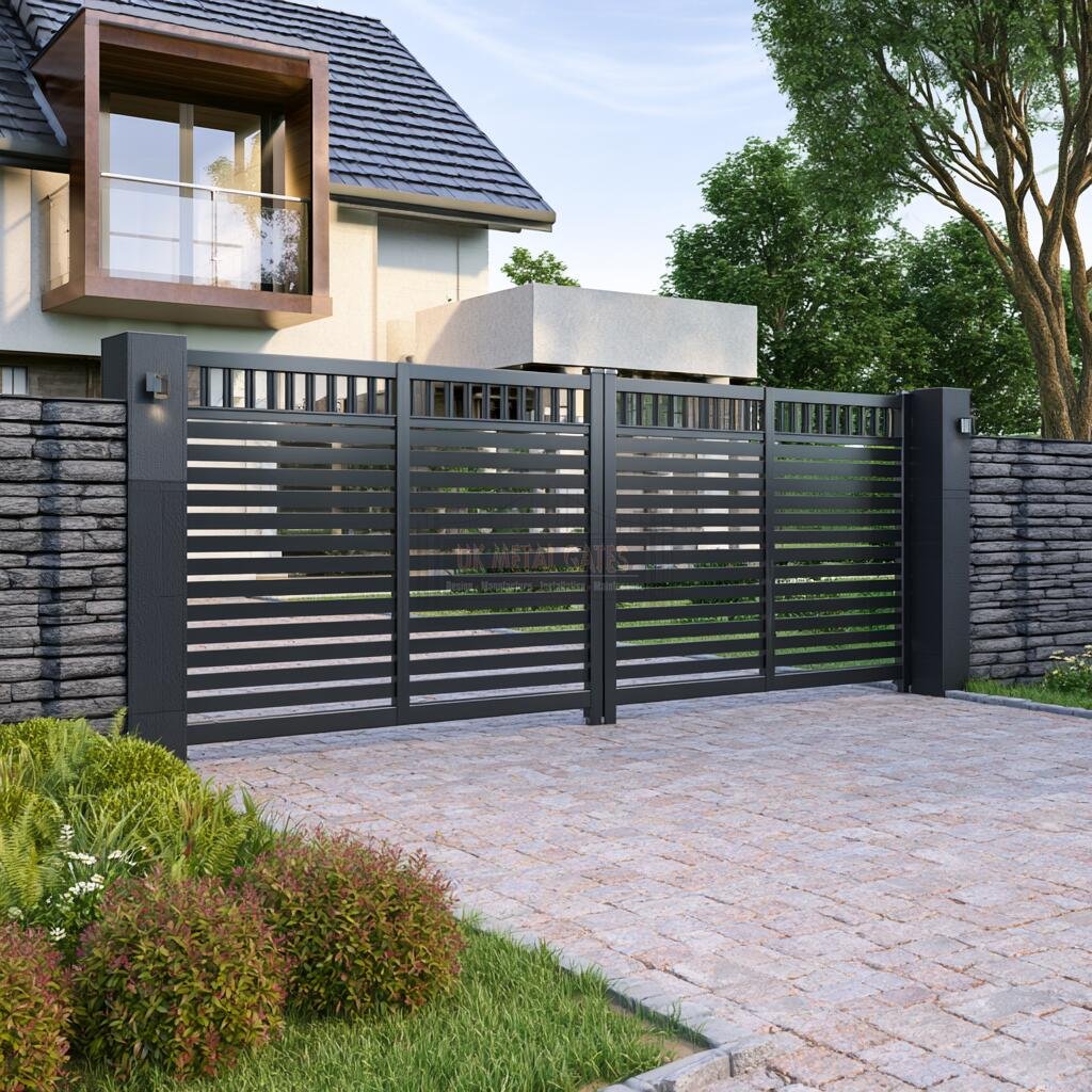 Slatted Bi-Fold Gate (6-Leaf) – Architect-Designed Home