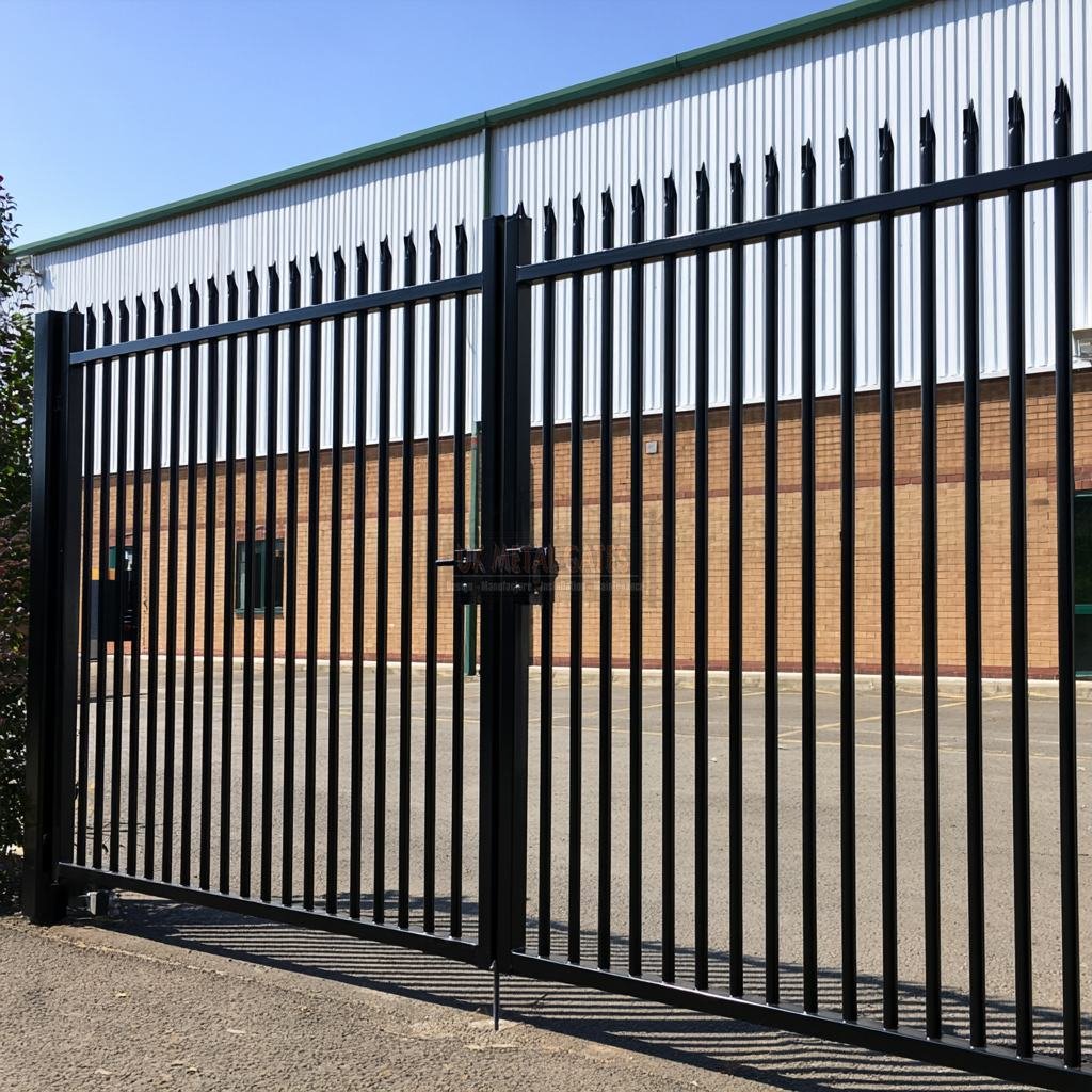 Palisade Double Gates – Industrial Estate 4 ukpdg 1 black commercial unit palisade double gates