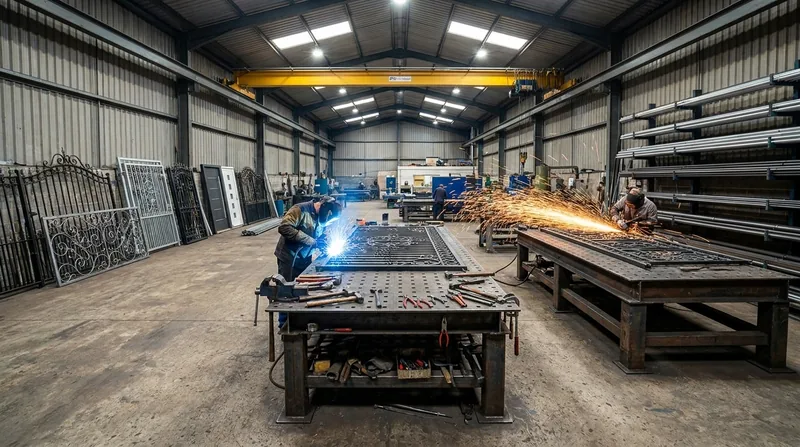 Home 10 Metal Gates UK manufacturing workshop with gates in production