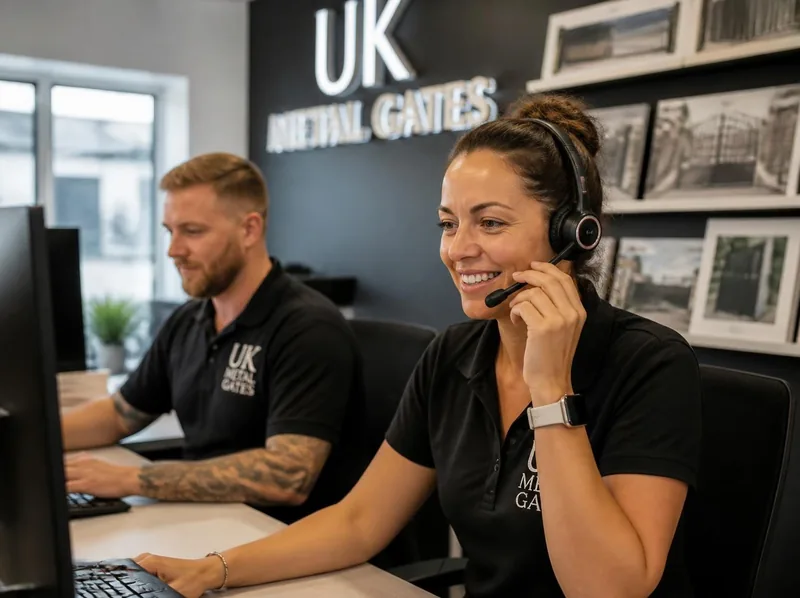 Home 7 Metal Gates UK customer-support team assisting by phone