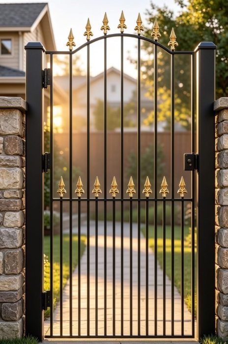 Fleur-de-Lis Finial Wrought Iron Style Pedestrian Gate