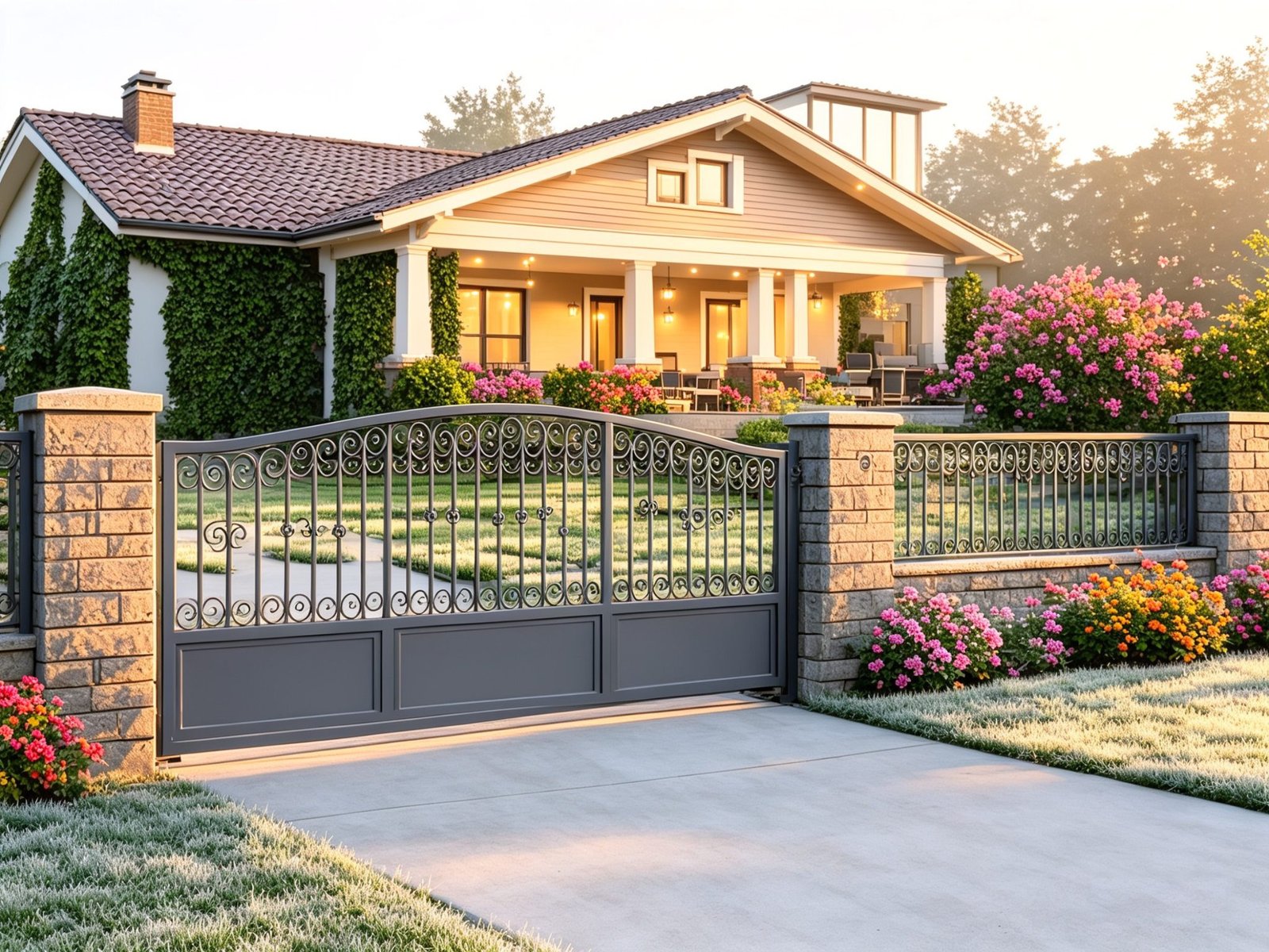 Ornamental Scrollwork Wrought Iron Style Driveway Gates