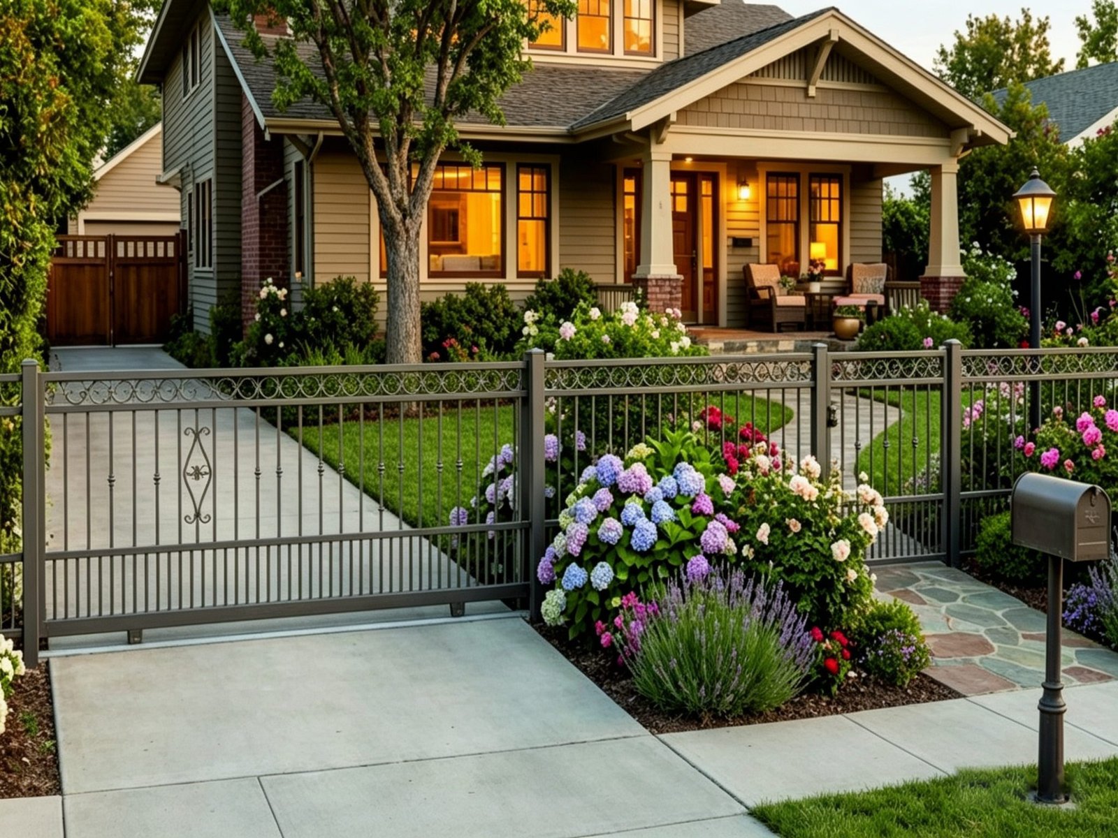 Decorative Circular Detail Wrought Iron Style Garden Gate