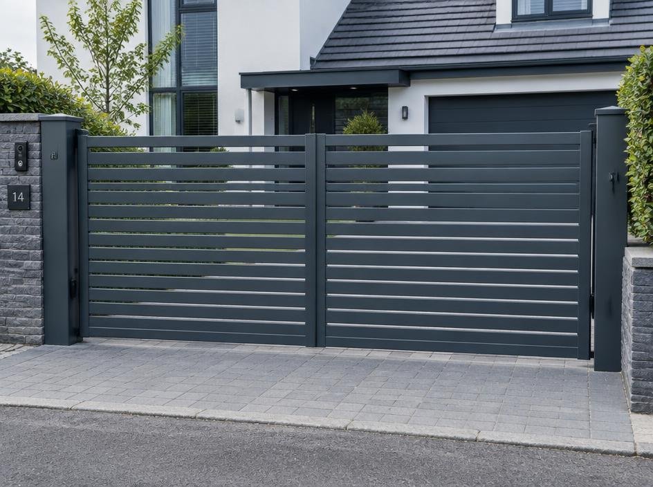 Slatted aluminium driveway gates