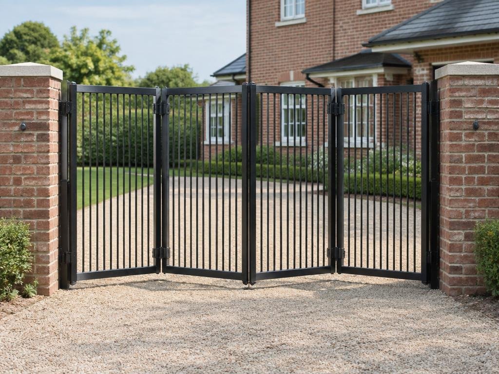 Black steel bi-fold gate