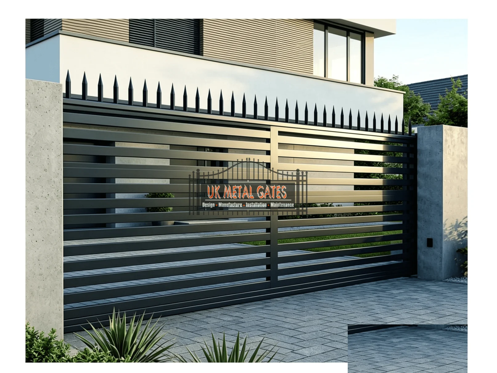 Metal driveway gate pair swing wrought iron style black powder coated